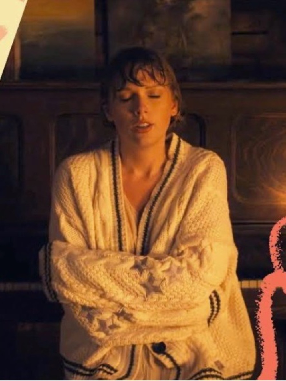 Taylor Swift: Folklore Cream Cable Knit Cardigan with Blue Trim and Stars - Picture 8 of 8